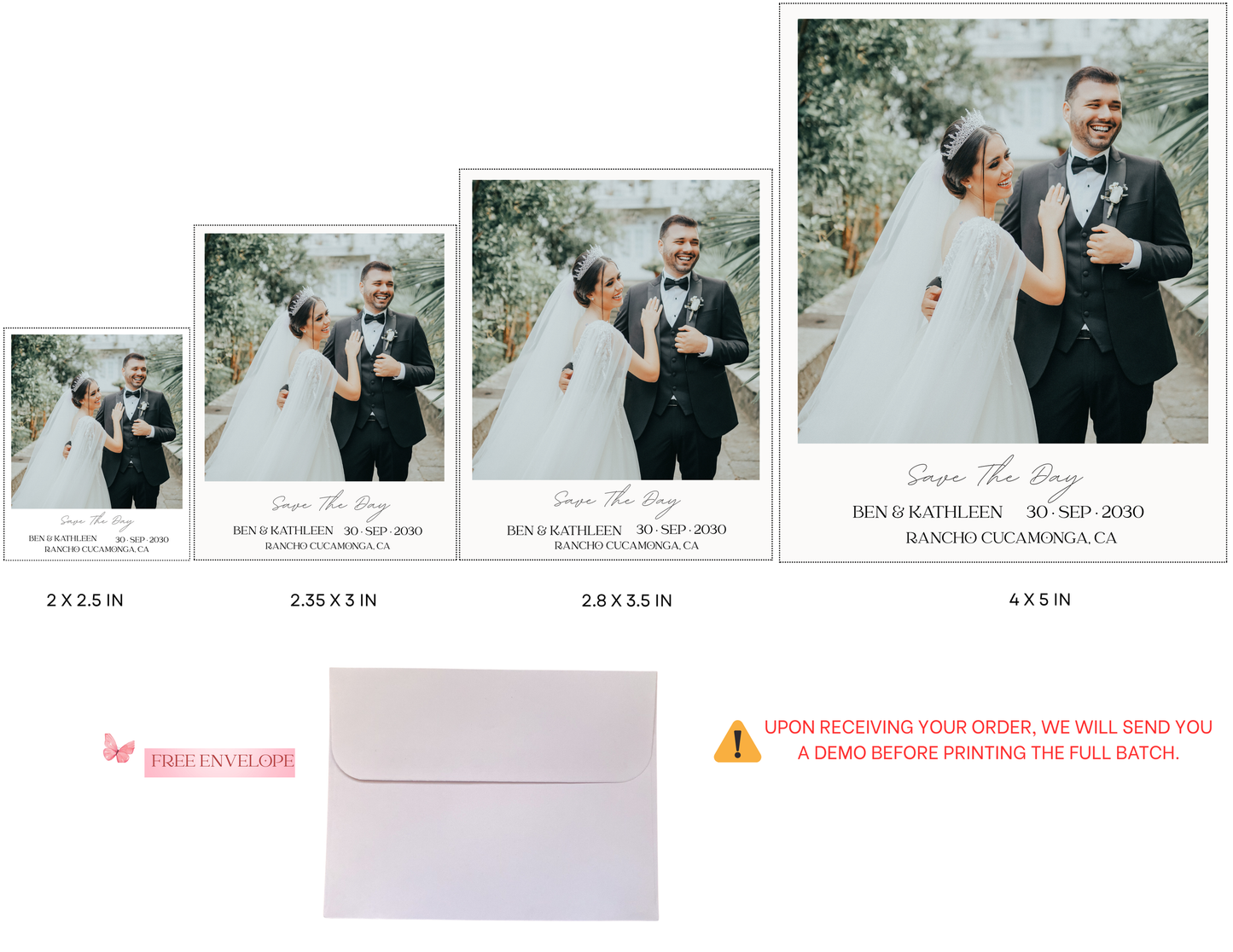📸Save the Date Photo Magnet Strip – Custom Sizes, Free Demo & Envelope!