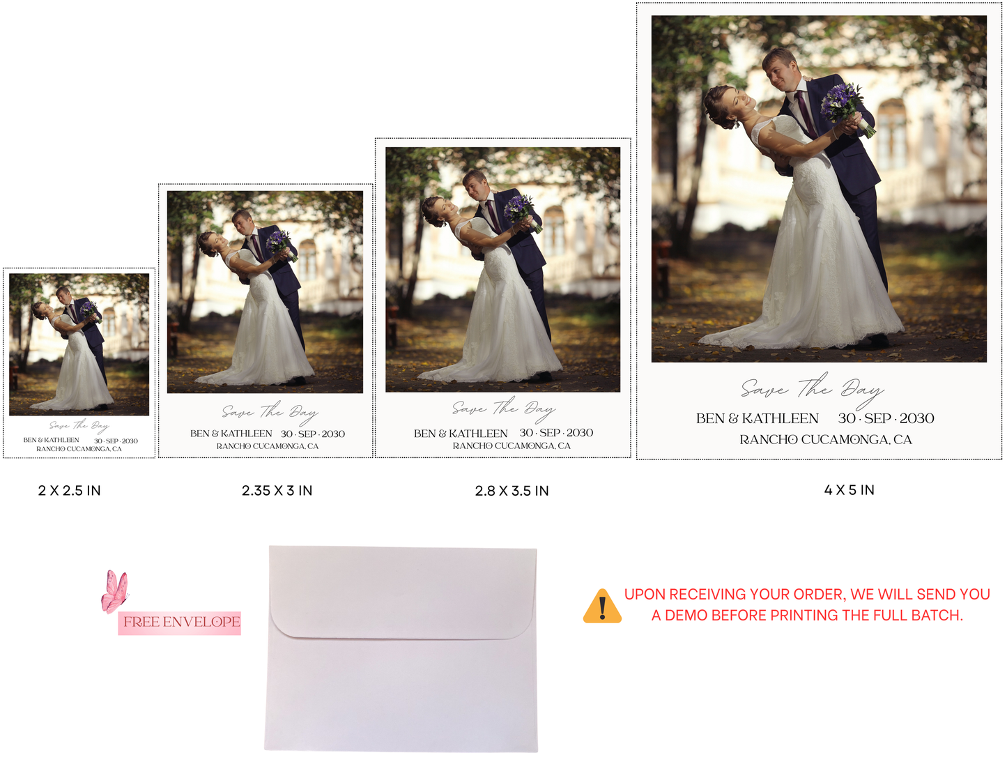 📸Save the Date Photo Magnet Strip – Custom Sizes, Free Demo & Envelope!