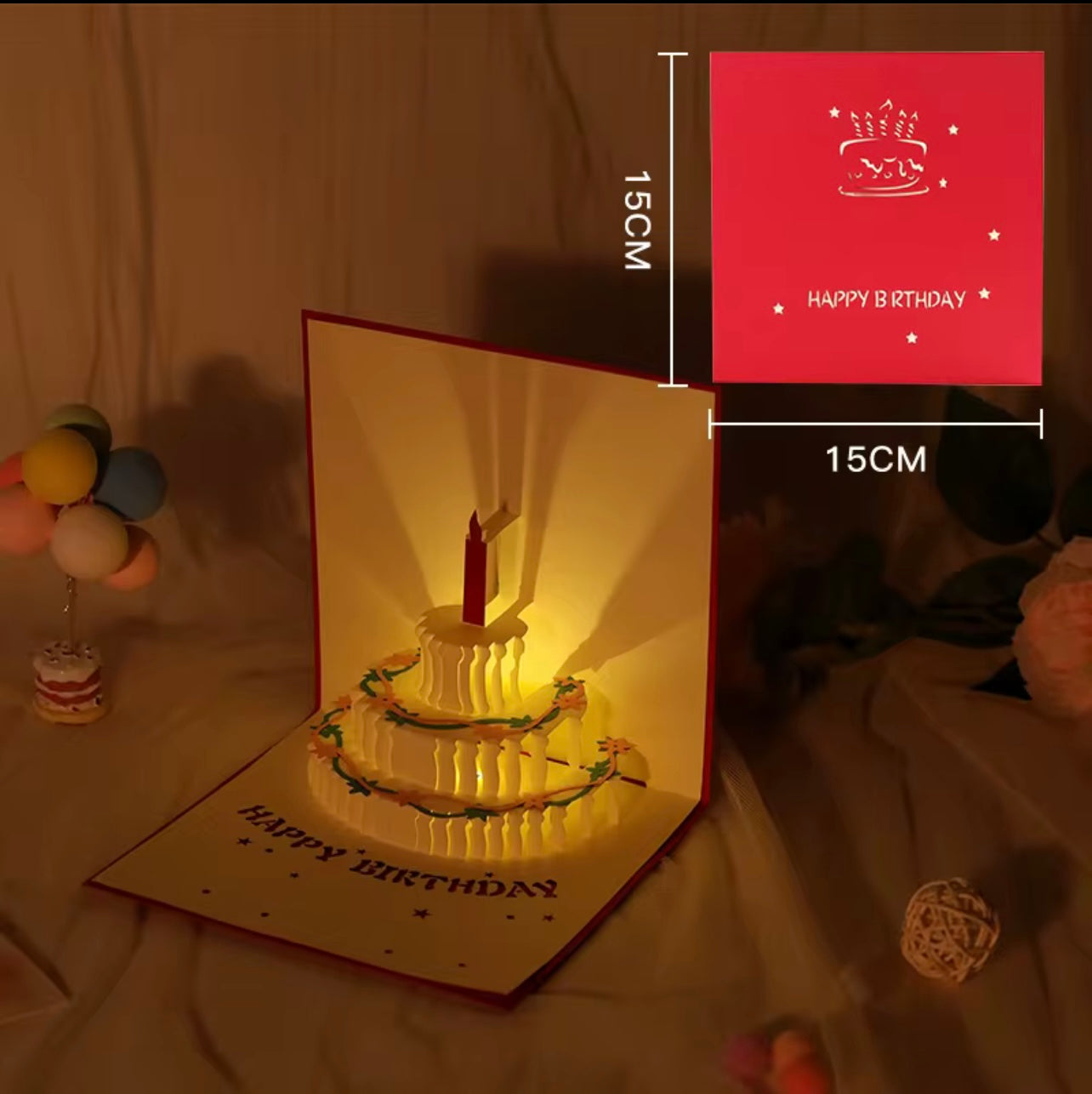 3D Birthday Pop-up Cake Card – With or Without Music & Light
