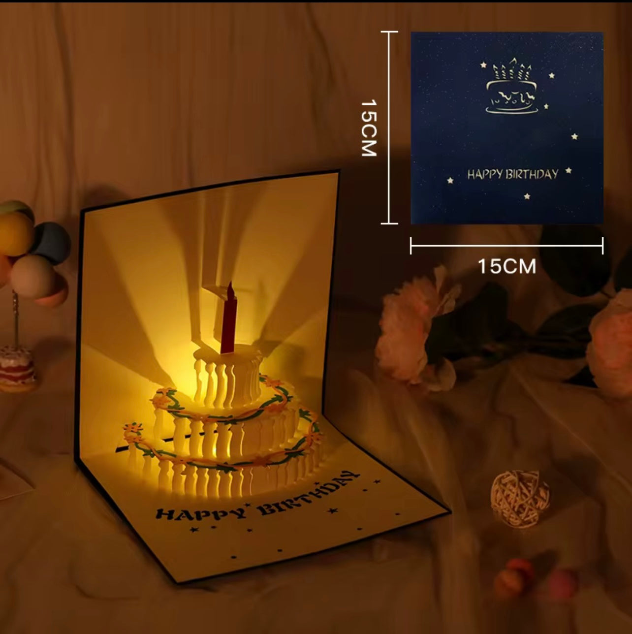 3D Birthday Pop-up Cake Card – With or Without Music & Light