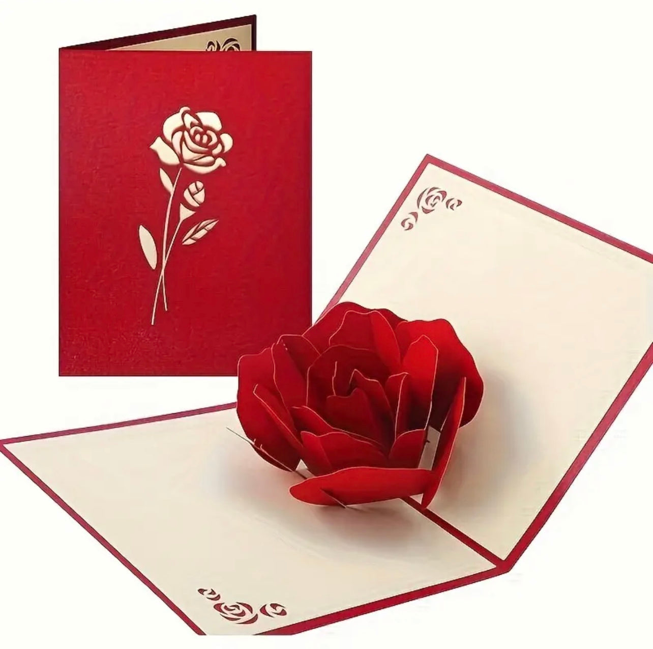 🌹 Greeting Card with Envelope – Large Rose 3D Design | All Occasion Card for Valentine’s, Birthday, Christmas |