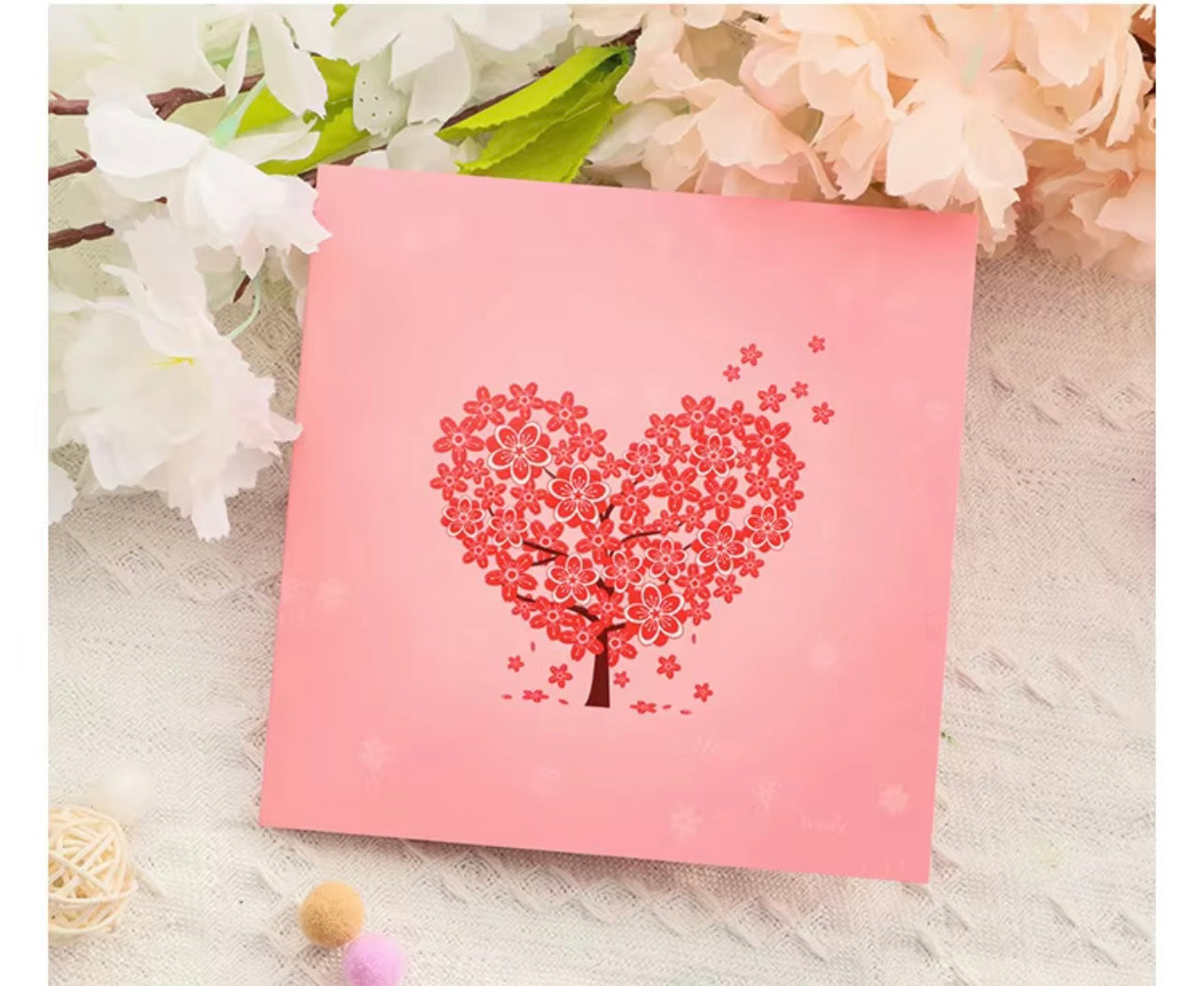 ๐ธ 3D Paper Carving Greeting Card โ Heart Cherry Blossom Tree