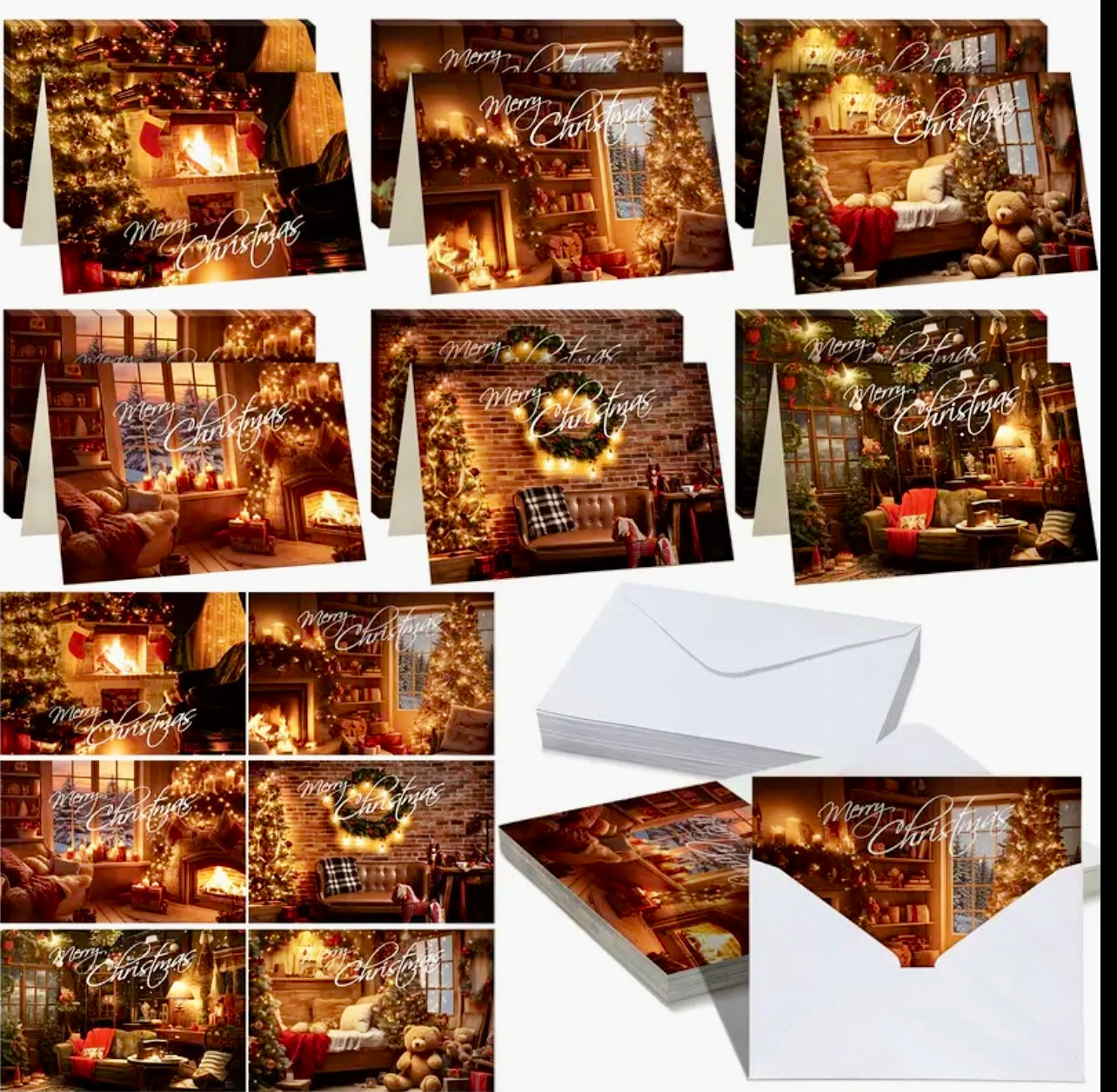 6 Sets Christmas Cards with Envelopes, 6 Styles Cozy Cabin Collection