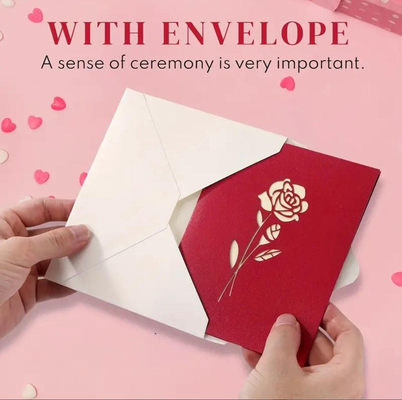 🌹 Greeting Card with Envelope – Large Rose 3D Design | All Occasion Card for Valentine’s, Birthday, Christmas |