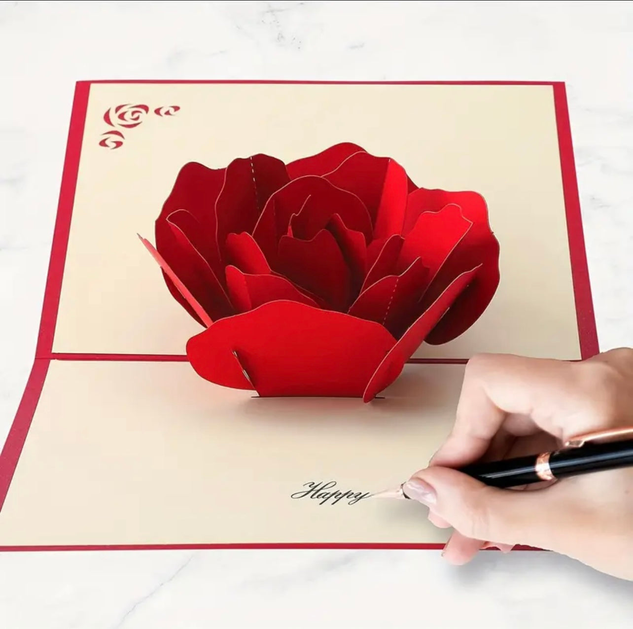 🌹 Greeting Card with Envelope – Large Rose 3D Design | All Occasion Card for Valentine’s, Birthday, Christmas |