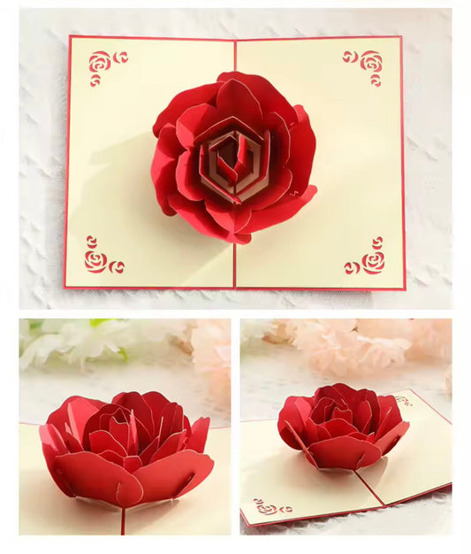🌹 Greeting Card with Envelope – Large Rose 3D Design | All Occasion Card for Valentine’s, Birthday, Christmas |