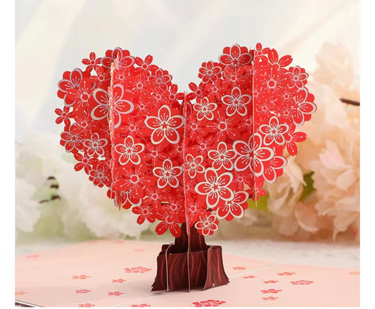 🌸 3D Paper Carving Greeting Card – Heart Cherry Blossom Tree