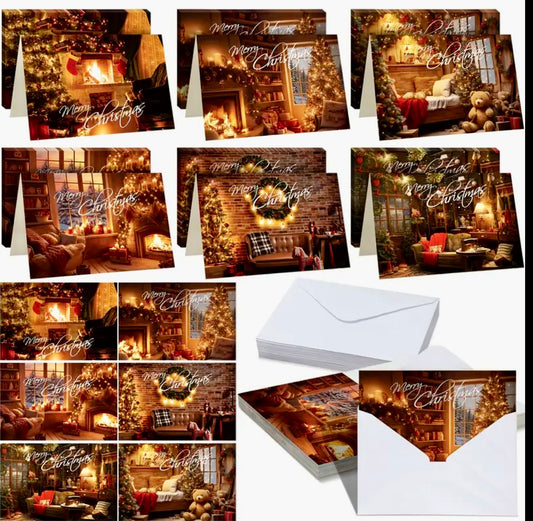 6 Sets Christmas Cards with Envelopes, 6 Styles Cozy Cabin Collection